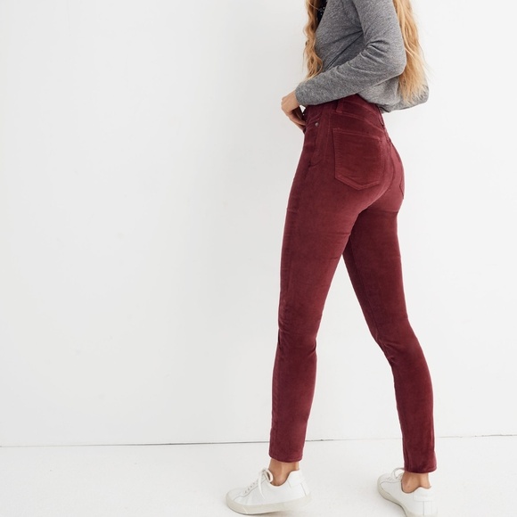 Madewell 10" High-Rise Skinny Jeans Stretch Velvet Dusty Burgundy Women’s 26 - Picture 1 of 9